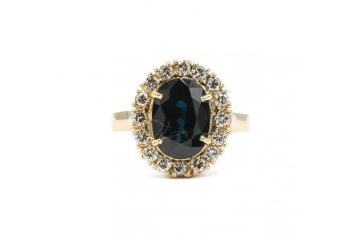 Ring mit Safir und 16 Brillanten Diamanten 0,64 ct. in 18 Kt. 750 Gold Gr. 57