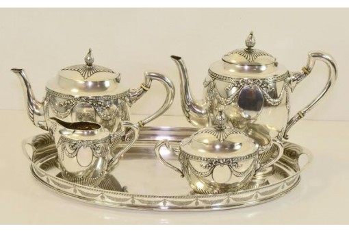 Kaffee Teeservice mit Tablett 5 teilig in 800 Silber Art déco antik