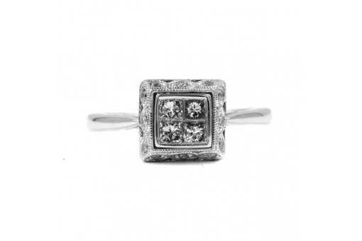 Ring mit 4 Diamanten im Prinzess cut 12 Diamanten in 14 Kt 585 Gold Edel