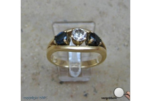 Ring mit Saphir Saphire Brillant Brillanten Safir in 14 Kt. 585 er Gold 54