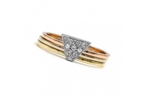 3 fach-Ring mit 10 Brillanten 0,20 ct. tricolor in 18 Kt. 750 Gold 51 top