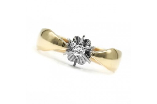 Ring mit Brillantsolitär Diamant 0,10 ct. in 14 Kt. 585 er Gold Damen 57,5 RAR!