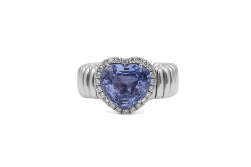 Ring mit Safir Herz und Brillanten in 18 Kt. 750 Gold IHK Gutachten