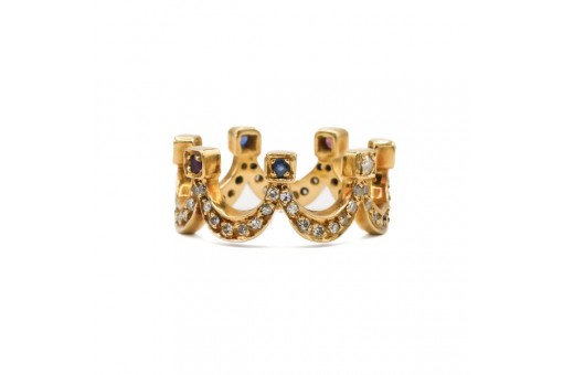 Ring "Krone" mit Edelsteinen und Diamanten in 22 Kt. 920er Gold Gr. 52