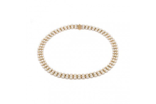 Perlencollier Perlenkette 3- reihig 44,5 cm Schließe und Kugeln 14 Kt. 585 Gold