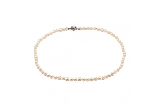 Perlenkette Kette mit Perlen und 8 Diamanten Schließe in 14 Kt. 585 Gold 58 cm
