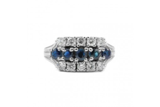Ring mit Saphire Brillanten Diamanten Safir in 590 er Weiß gold Grösse 53 fein