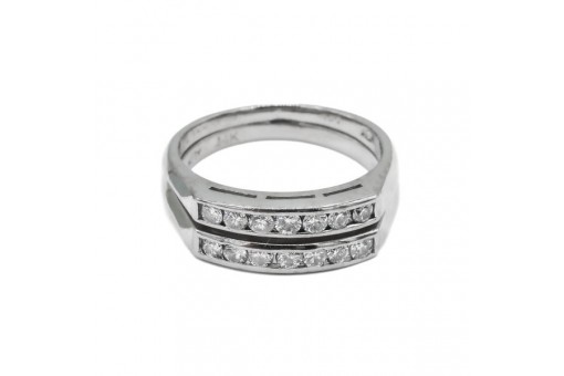 Doppelring mit 14 Diamanten Brillanten 0,40 ct. in 14 Kt. 585 Weißgold Gr. 51