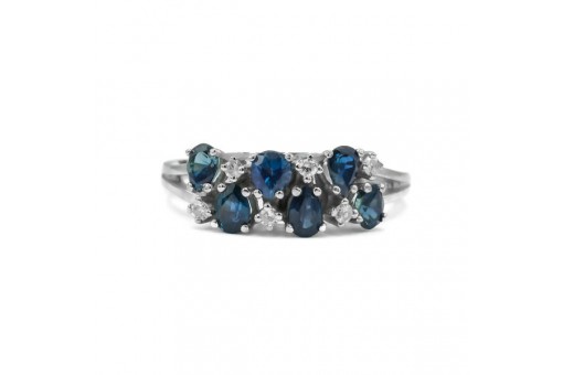 Ring mit 6 Safiren und 6 Diamanten in 14 Kt. 585 Gold Gr. 58
