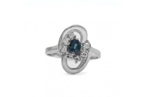 Ring mit Safir und 6 Diamanten 012 ct. in 14 Kt. 585 Gold Gr. 51