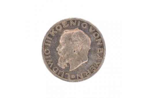 Fünf Mark Kaiserreich Ludwig III. König von Bayern 1914 Jäger Nr. 53 mit Patina
