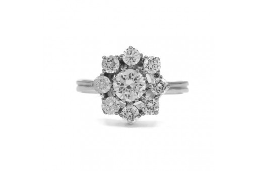 Ring mit 9 Diamanten Brillanten 1,4 ct. in 14 Kt. 585 Weißgold Gr. 56