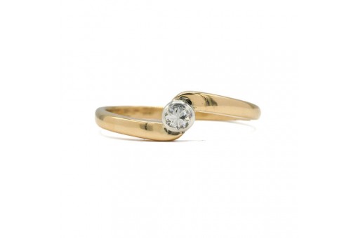 Ring mit Diamant Brillantsolitär 0,08 ct. in 14 Kt. 585 Gold Gr. 51