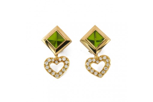 1 Paar Ohrhänger Ohrclips mit Peridot und 1,0 ct. Brillanten in 18 Kt. 750 Gold 