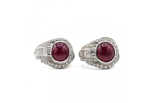 1 Paar Ohrringe Ohrclips mit Rubinen Diamanten Brillanten in 18 Kt. 750 Gold