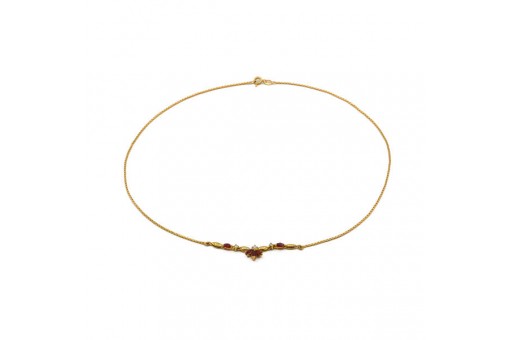 Collier Kette mit Rubin Navetten und Brillanten Diamanten in 750 18kt Gold 