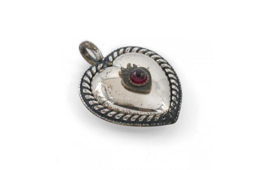Anhänger für Kette Herz mit Granat in 835er Silber Tracht Antik