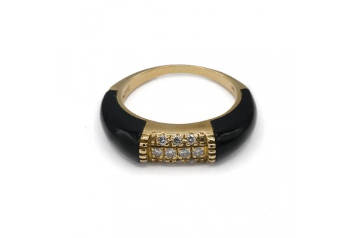 Ring mit schwazen Emaille und 10 Brillanten 585 14 kt Gold Marke Christ Gr, 51