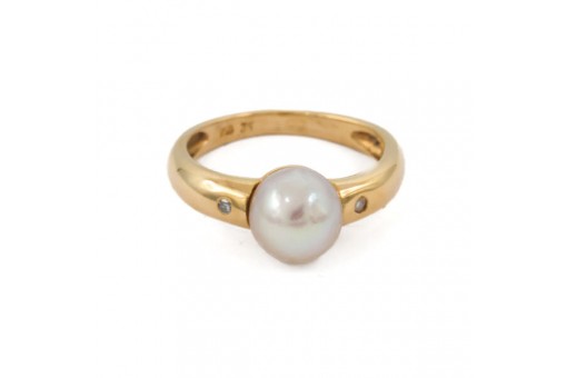 Ring mit Perle und Diamanten Pearl in 750 18 kt Gold Damen Gr.53
