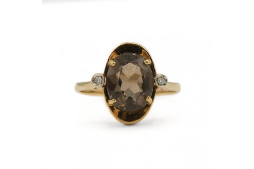 Ring mit Rauchtopas und Diamanten Topas in 585 14 kt Gold Gr. 55