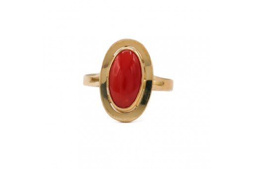 Ring mit Koralle Korallen in 333 8kt Gold Antik Ringe Damen Gr. 52