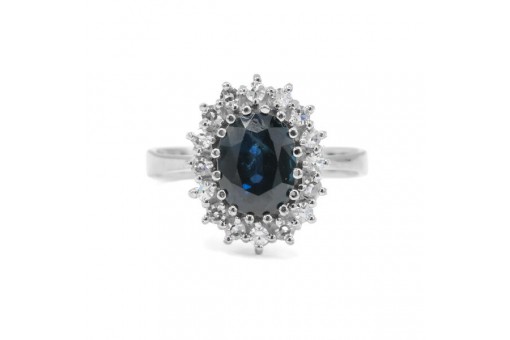Ring mit Safir und Diamanten in 14 Kt. 585 Weißgold Gr. 59