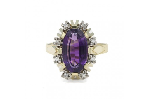 Ring mit Amethyst und Diamanten min 14 Kt. 585 Gold Gr. 56