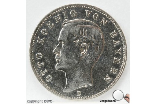Münze Silber 2 Mark Otto von Bayern Kaiserreich 1888 D Jäger 43 Sammlerstück
