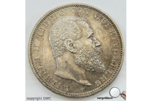 Münze 5 Mark 1895 F Wilhelm II. Wuerttemberg J 176 Silbere Sammlerstück