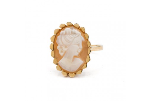 Ring mit Gemme Muschelgemme Kamee in 585 14kt Gold Gr.51