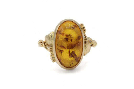 Ring mit Bernstein amber in 14 Kt. 583G Rotgold Danzig Gr. 58
