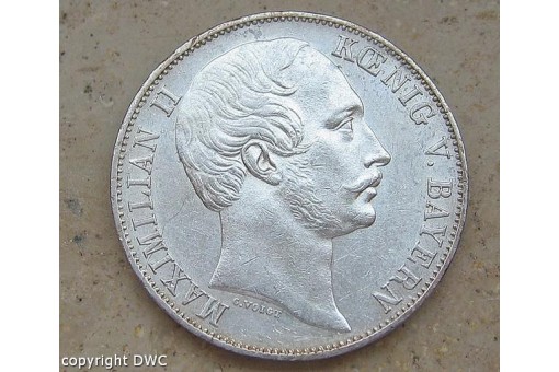 Münze Vereinstaler Bayern 1862 Maximilian II 900er Silber Nr. 10821 Sammlerstück