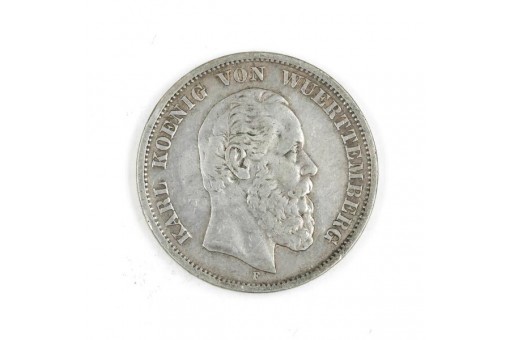 5 Mark Silber Kaiserreich Karl König von Wuerttemberg 1876 F J 173 Sammlerstück