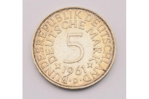 Münze Silber 5 Mark Silberadler BRD 1961 D Jäger 387 16879 Sammlerstück