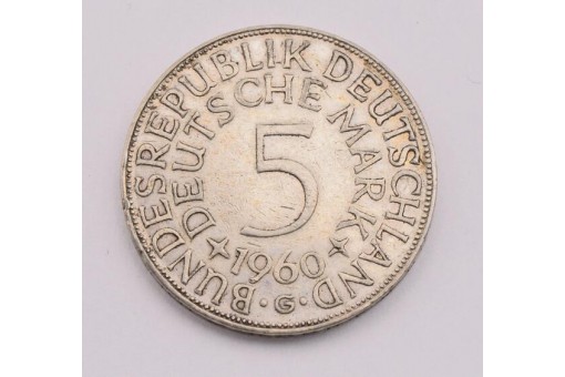 Münze Silber 5 Mark Silberadler BRD 1960 G Jäger 387 16884 Sammlerstück