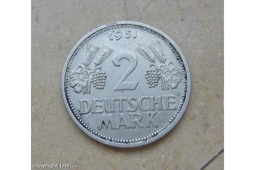 2 Mark 1951 G Trauben und Ähren Jäge 386 Cu Ni Sammlermünze Rar Sammlerstück
