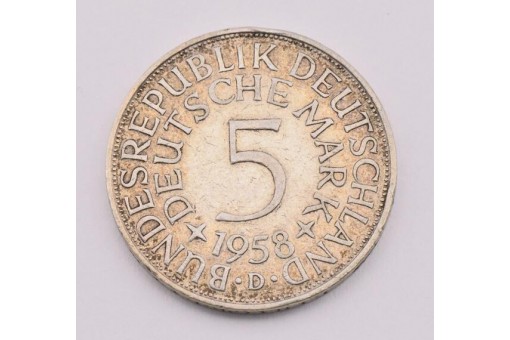 Münze Silber 5 Mark Silberadler BRD 1958 D Jäger 387 16891 Sammlerstück