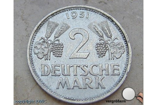 Münze 2 Mark 1951 F Ähren mit Trauben Jäger 386 Cu Ni Sammlermünze 
