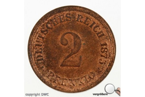 COIN MÜNZE 2 PFENNIG KAISERREICH 1875 D WAPPEN J. 2 Sammlerstück