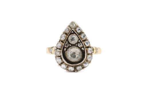 Antikring mit Diamantrosen 0,99 ct. in 14 Kt. 585 Gold mit Zertifikat Gr. 52