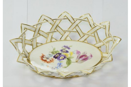 Korb Schale original Meissen Porzellan 1880 Blume Durchbruch Sammlerstück