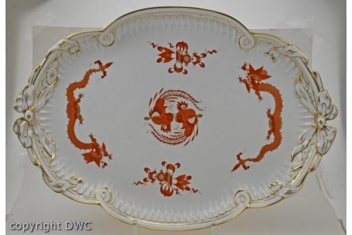 Anbietschale Porzellan Meissen roter Drache Dekor Goldrand Schale Sammlerstück