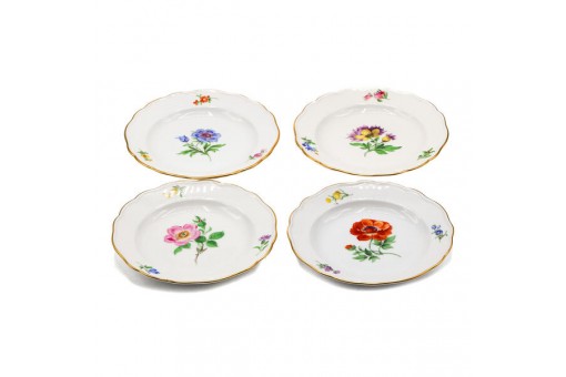 4 Kleine Anbietschälchen original Meissen Porzellan Blumen Ø 14 cm Sammlerstück