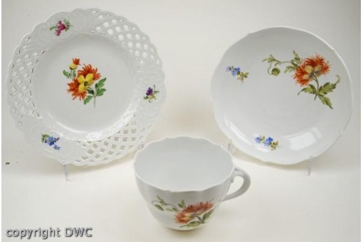 Kaffee Tee Gedeck Sammlerstück Tasse Meissen Feldblumen durchbrochen