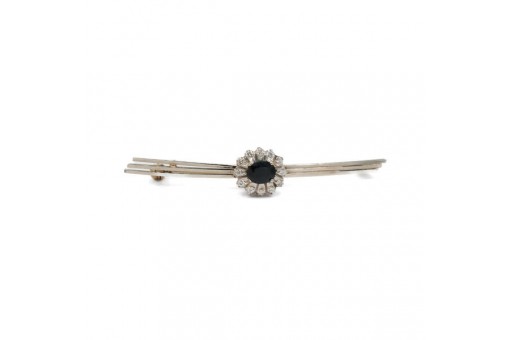 Brosche Nadel mit Saphir und 12 Brillanten 0,12 ct in 333 8 kt Gold