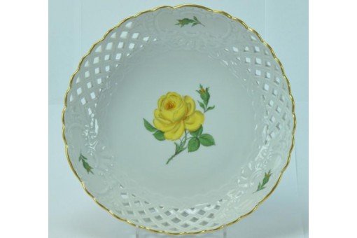Teller Original Meissen Porzellan Durchbrochen gelbe Rose 22 cm Sammlerstück
