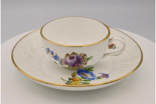 Mokka Gedeck original Meissen Porzellan bunte Blume Knaufzeit Sammlerstück