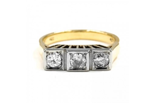 Art déco Ring mit 3 Altschliff diamanten 0,50 ct. 14 Kt 585 Gold 52 Sammlerstück