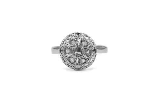 Ring mit 7 Diamantrosen antik in 18 Kt. 750 Weißgold 60 Sammlerstück