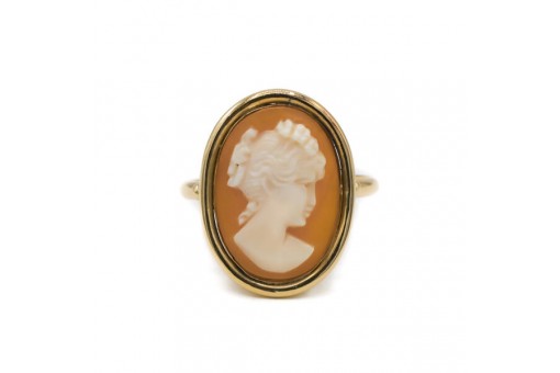 Ring mit Muschelgemme Kamee antik in 18 Kt. 750 Gelbgold Gr. 56 Sammlerstück